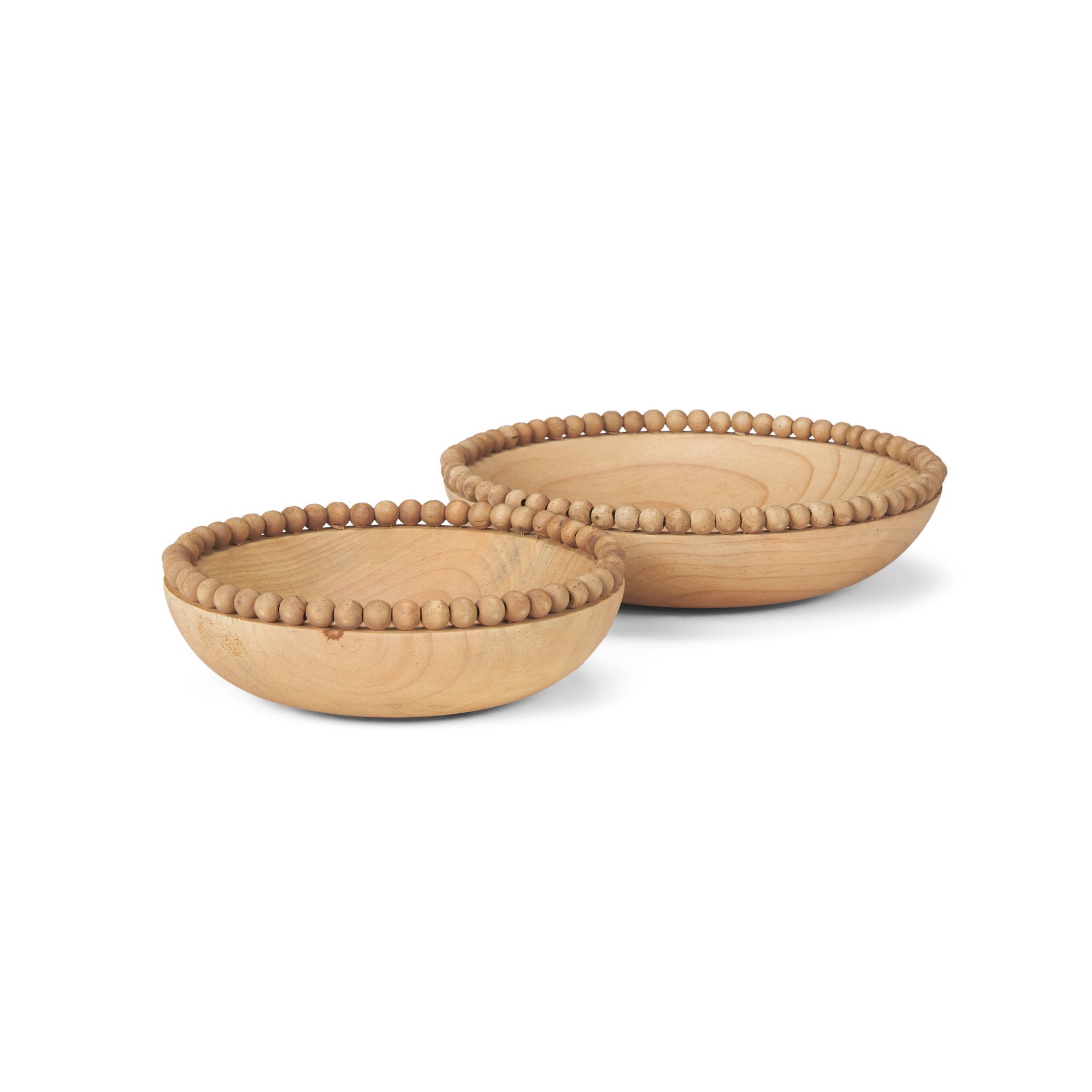 Set of Two Brown Solid Wood Beaded Edge Round Centerpiece Bowl