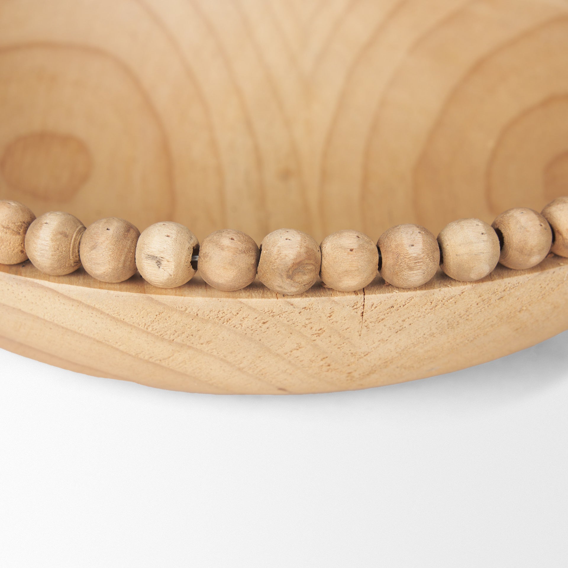 Set of Two Brown Solid Wood Beaded Edge Round Centerpiece Bowl