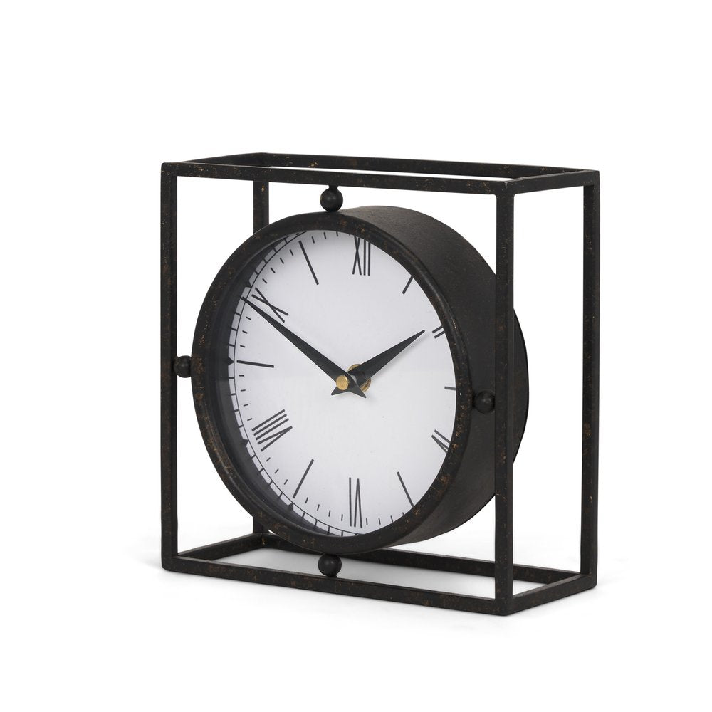 3" Black Distressed Metal Table Clock