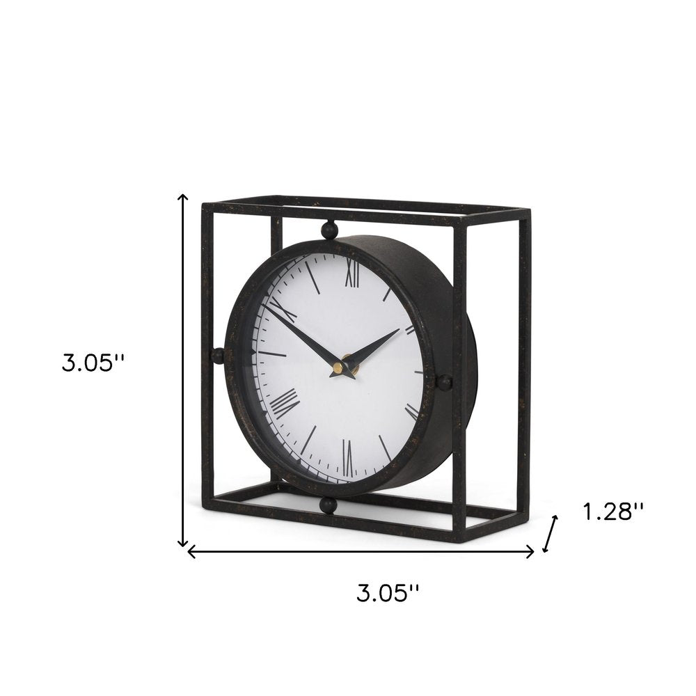 3" Black Distressed Metal Table Clock