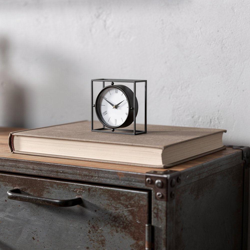 3" Black Distressed Metal Table Clock