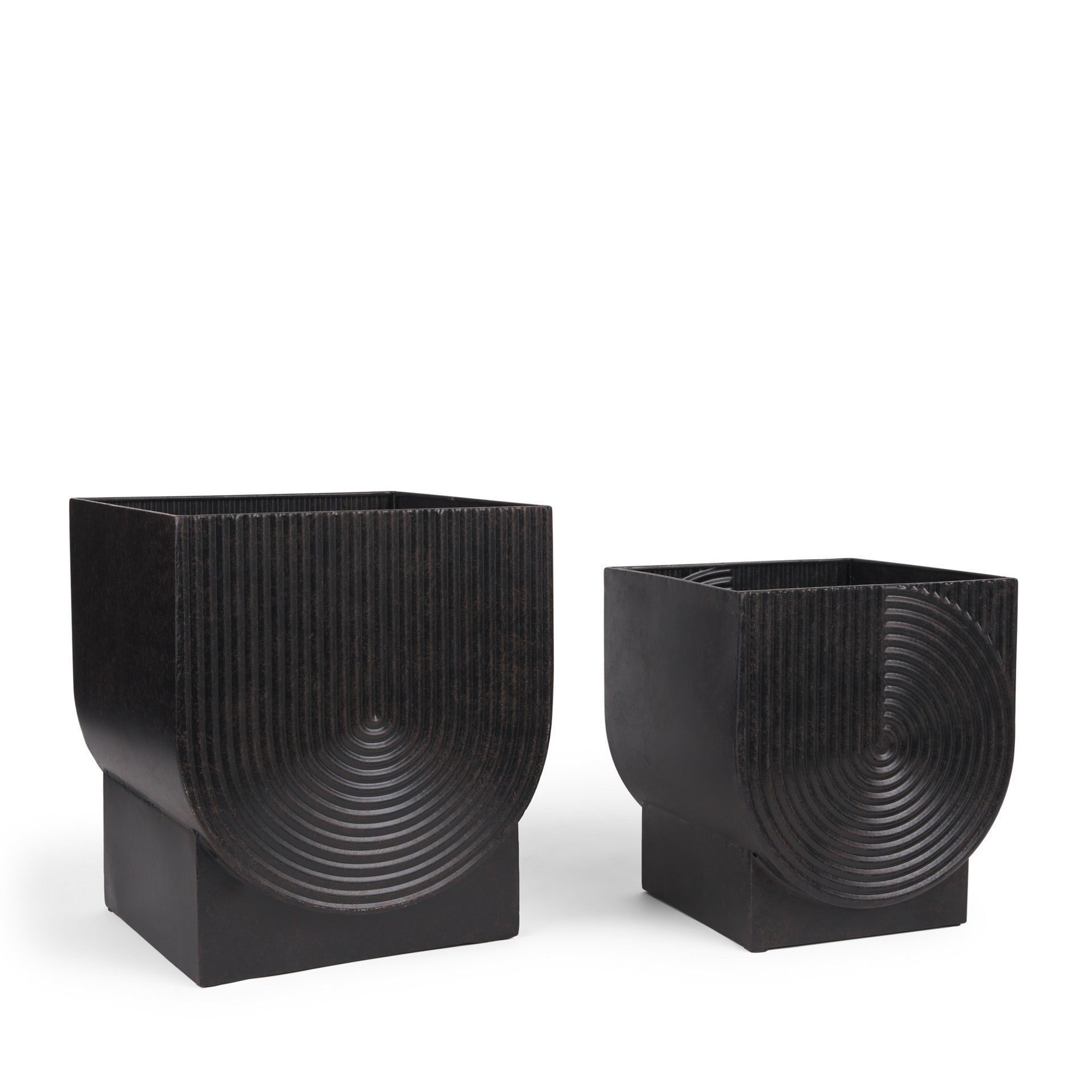 Set of Two Black Metal 20 Ounce Pot Planters