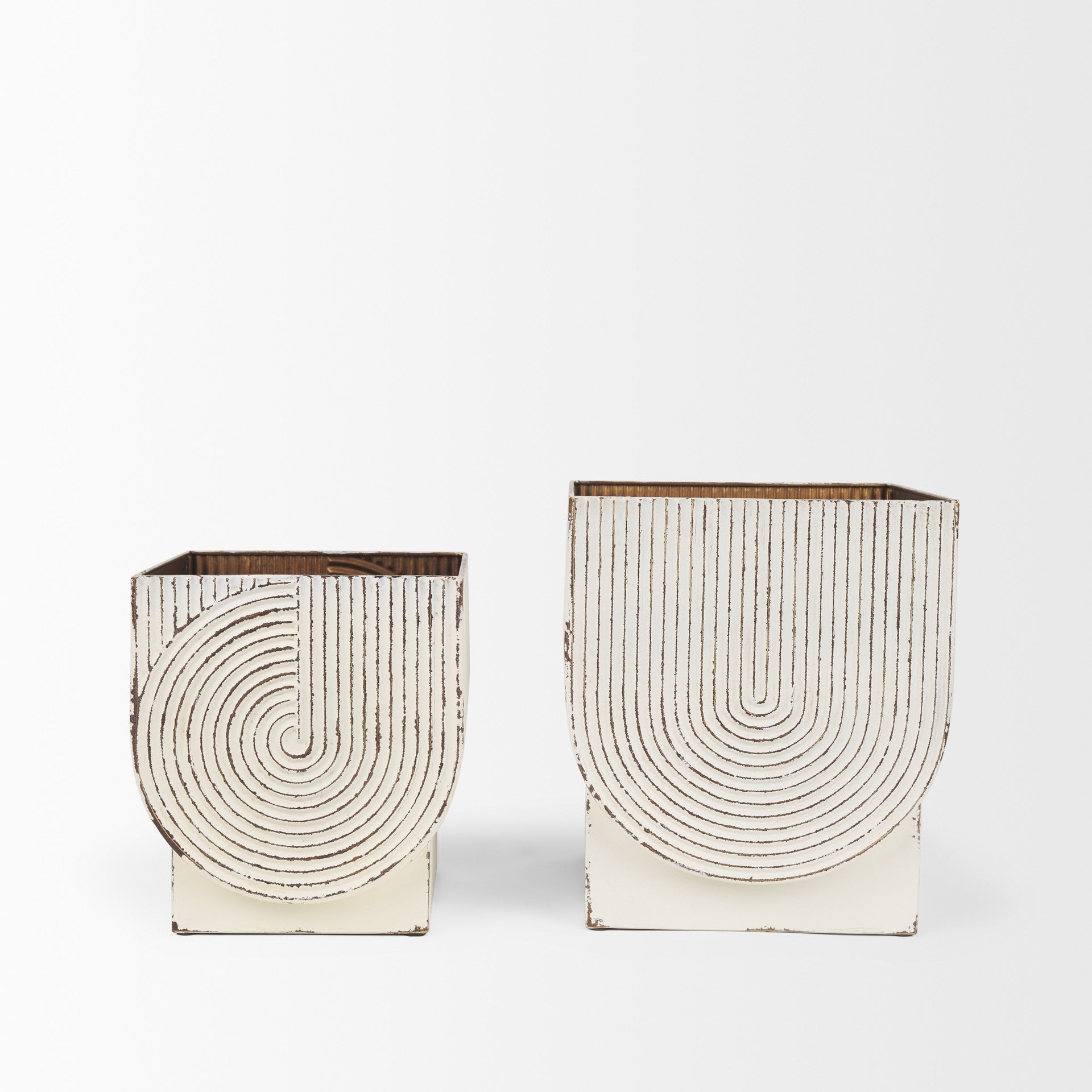 Set of Two White Metal 20 Ounce Rectangular Pot Planters