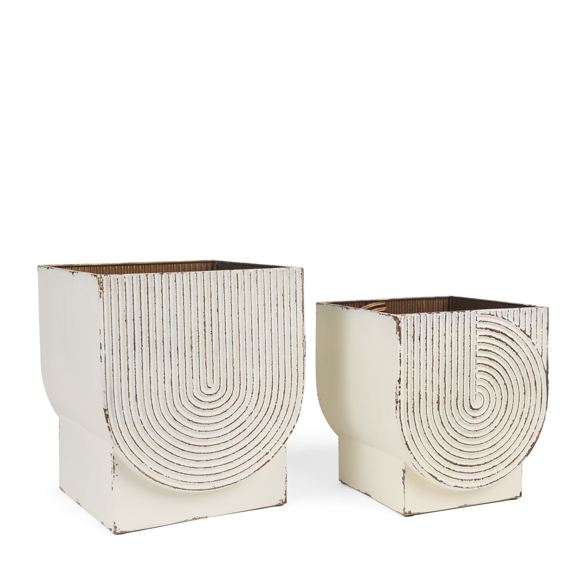 Set of Two White Metal 20 Ounce Rectangular Pot Planters