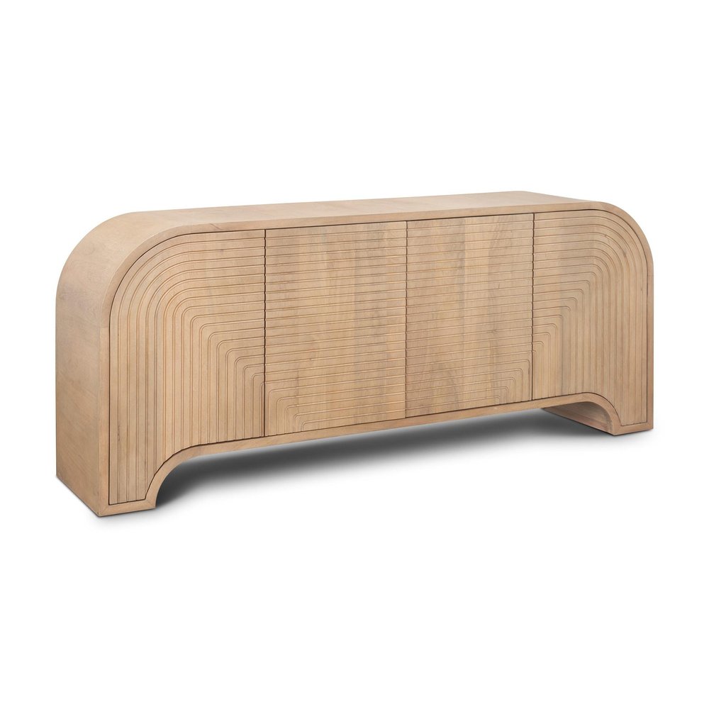 72" Natural Solid Wood Ribbed Texture Sideboard With Four Doors