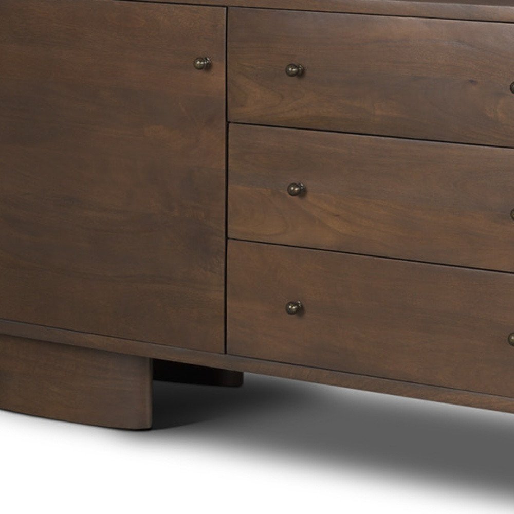 76" Brown Solid Wood Three Drawer Sideboard Soft Close with Two Doors
