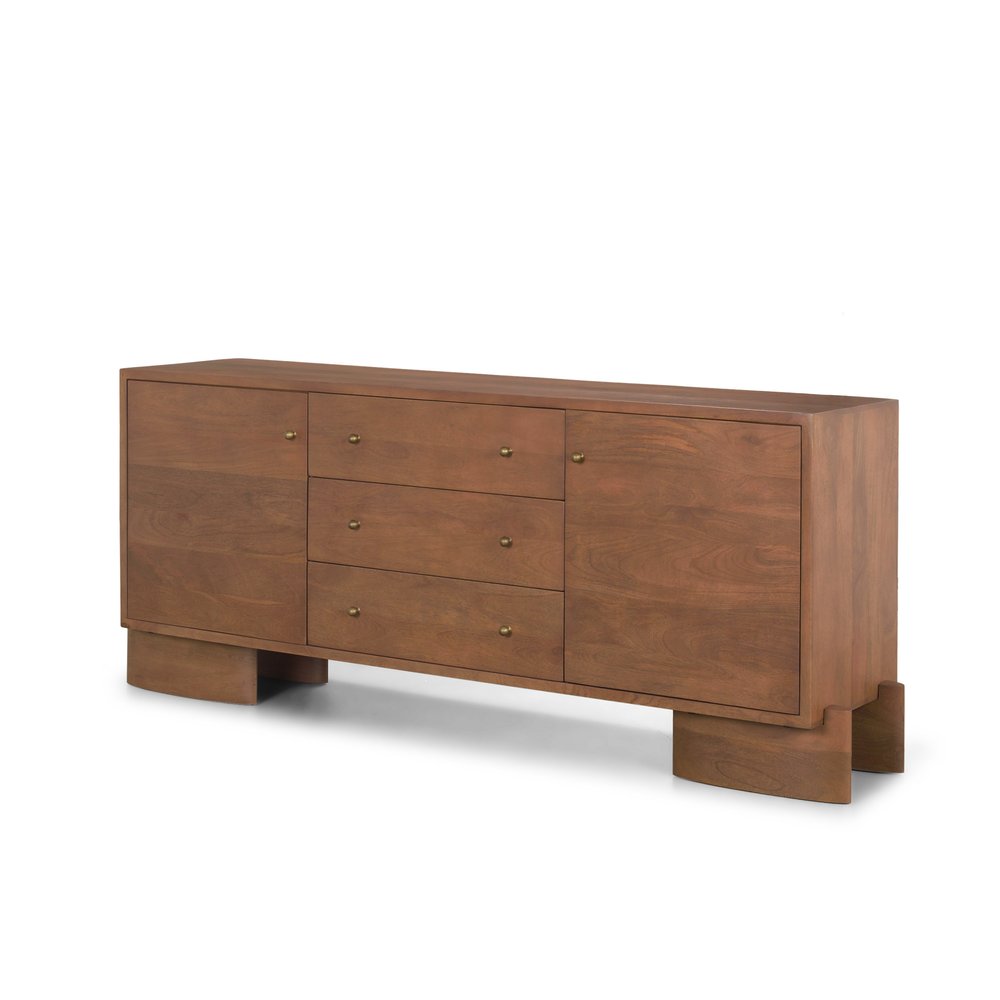76" Brown Solid Wood Three Drawer Sideboard Soft Close with Two Doors