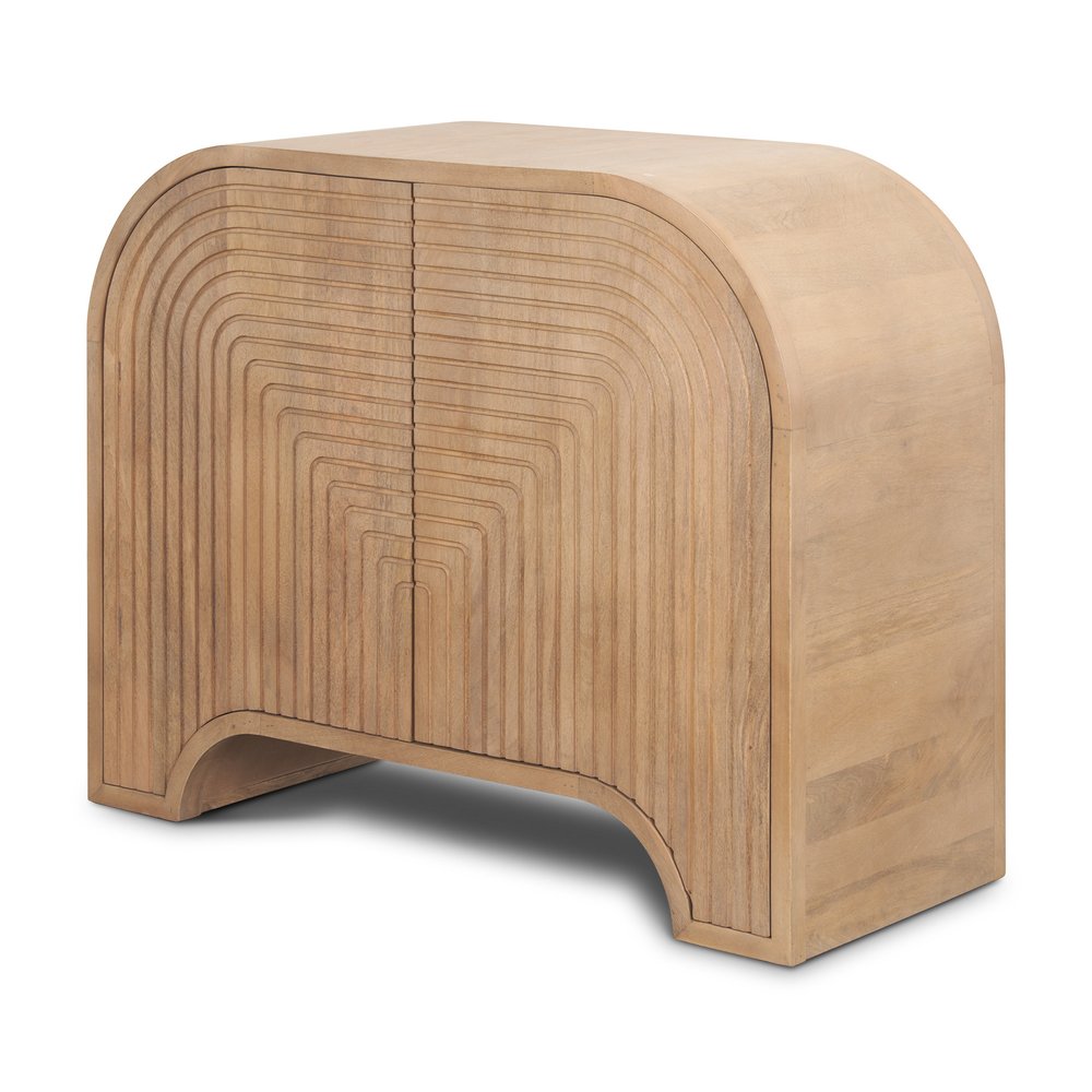 32" Natural Solid Wood Textured Door Accent Cabinet With Two Doors