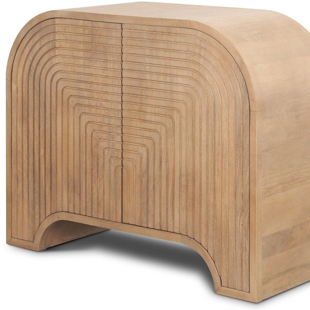 32" Natural Solid Wood Textured Door Accent Cabinet With Two Doors