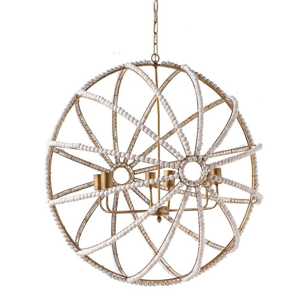 White And Gold Empire Six Light Metal and Beads Dimmable Chandelier