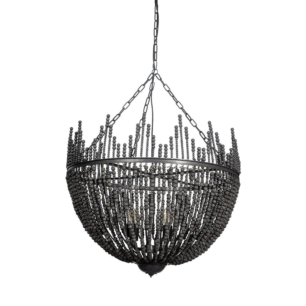 Black Unique Statement Four Light Metal and Beads Dimmable Chandelier