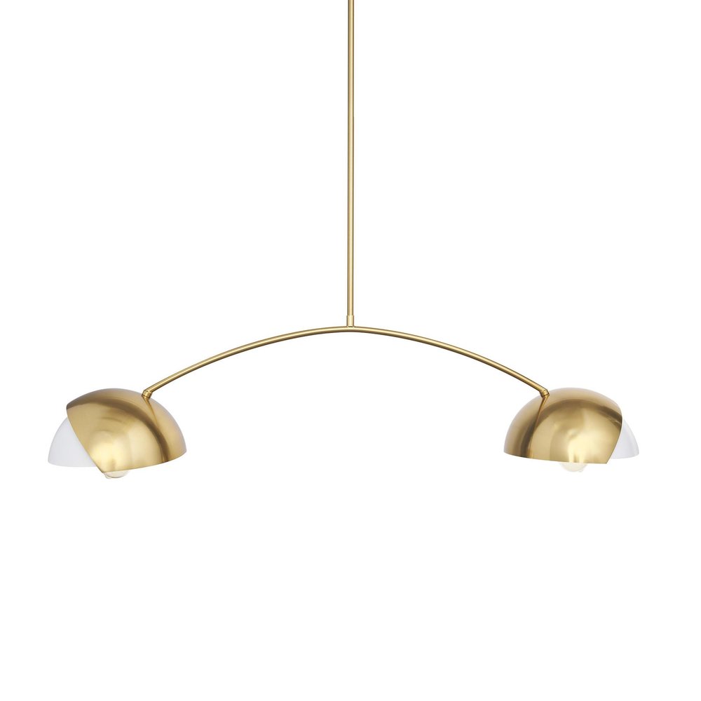 Brass Two Light Metal Dimmable Chandelier With White Shades