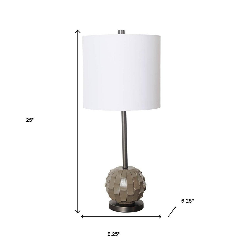25" Gray Round Bedside Lamp With Drum Shade