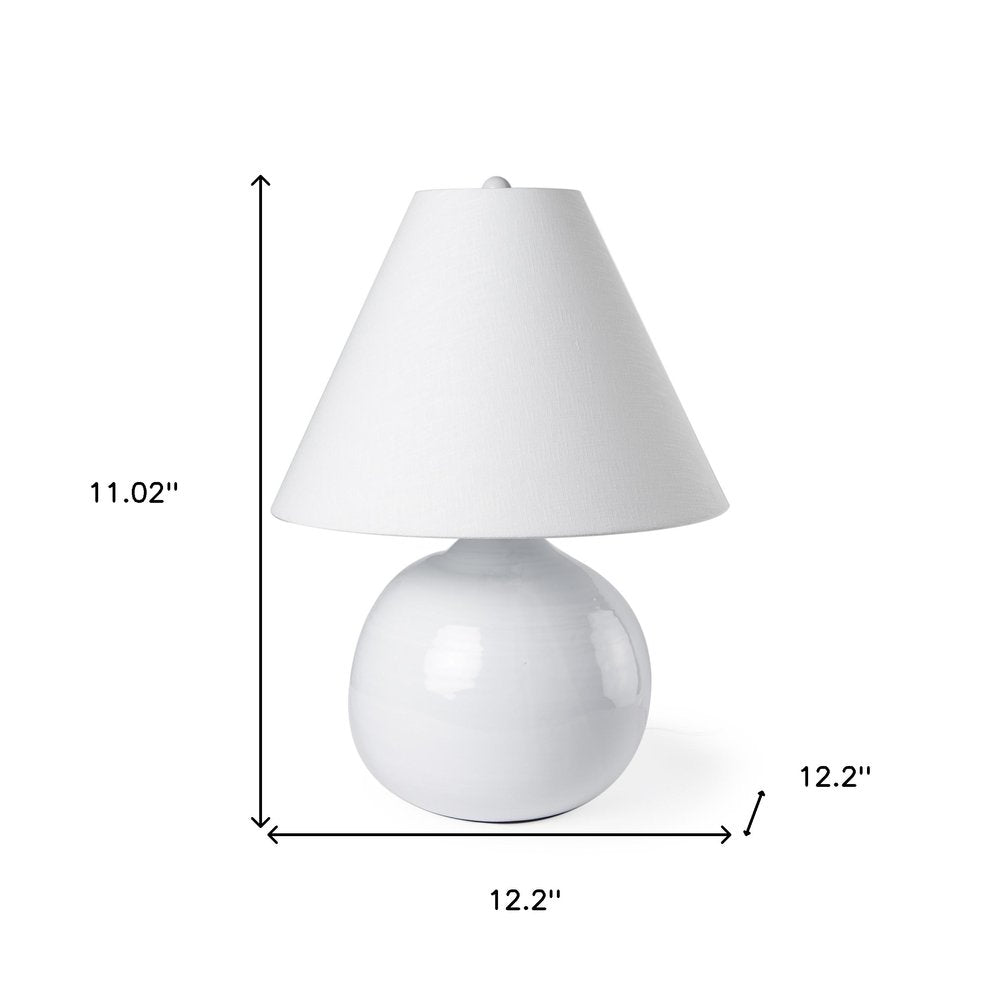 11" White Round Bedside Lamp With Empire Shade