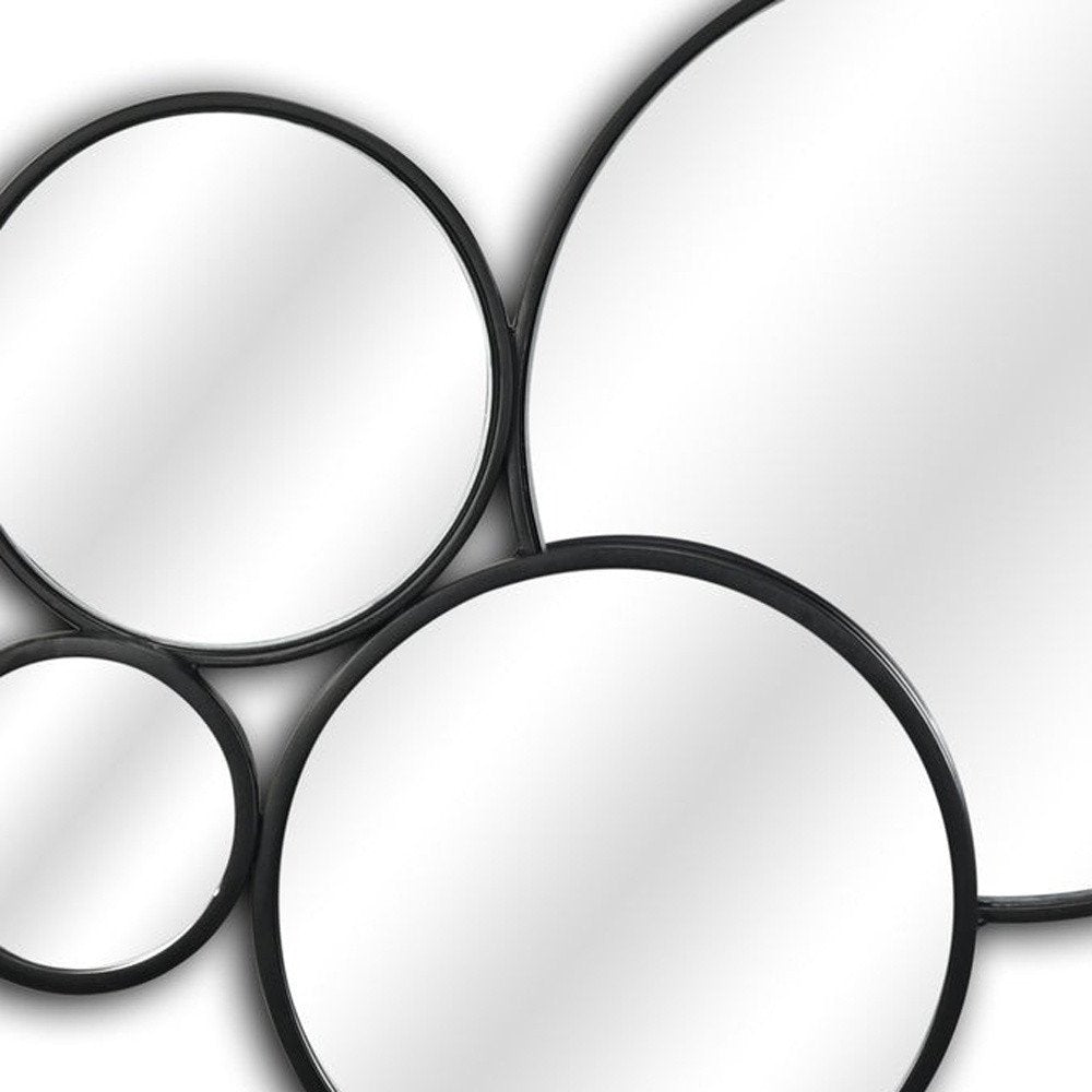 Set Of Eight Black Metal Round Cojoined Accent Mirrors