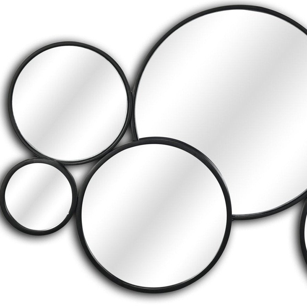 Set Of Eight Black Metal Round Cojoined Accent Mirrors