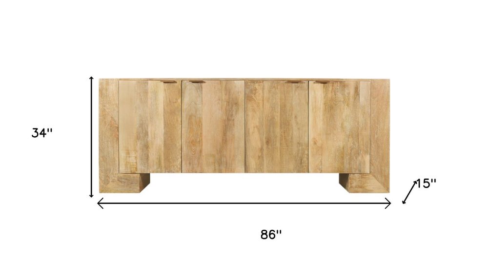 86" Natural Distressed Solid Wood Sideboard with Four Doors