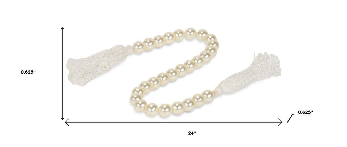 24" White Pearl Beads Decorative Tassel