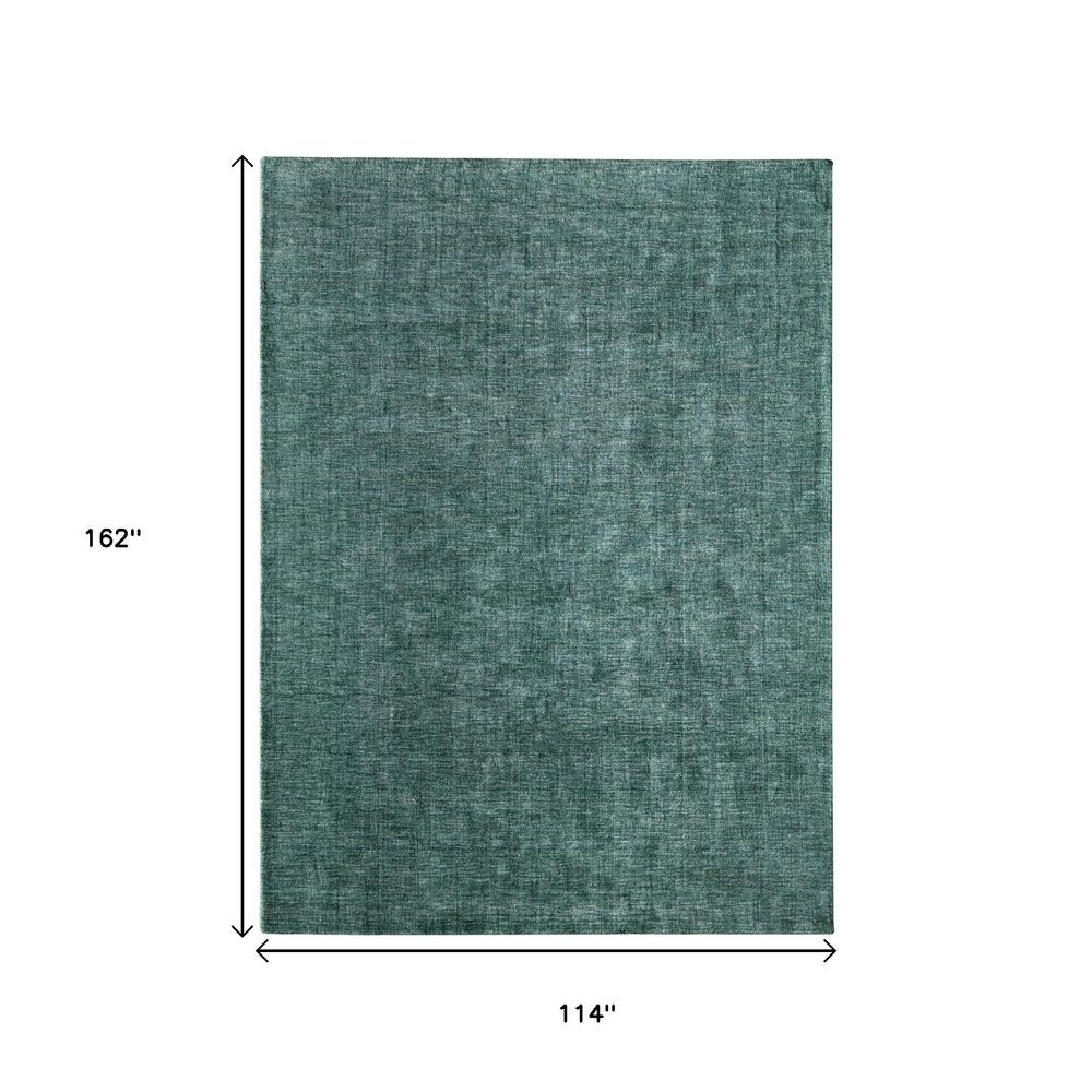 9' X 13' Green And White Hand Woven Area Rug