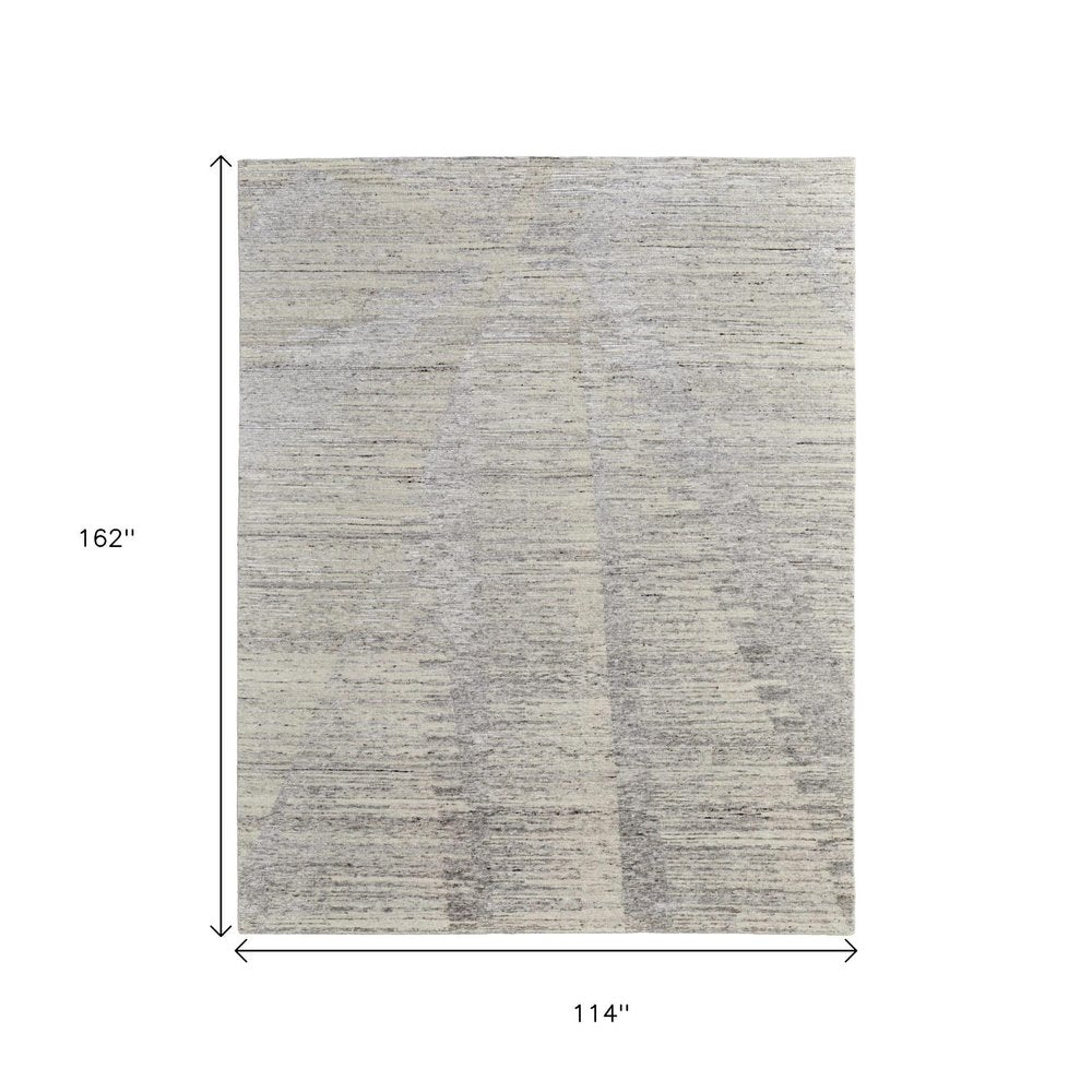9' X 13' Ivory And Gray Abstract Hand Knotted Distressed Area Rug