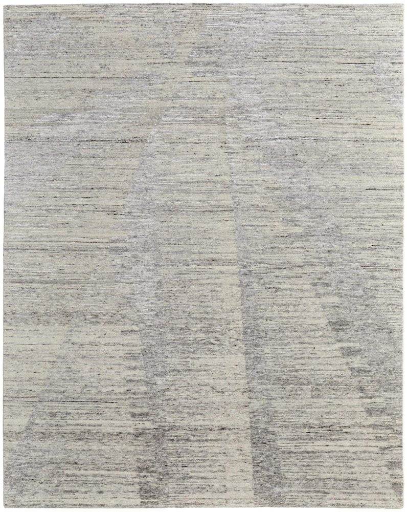 9' X 13' Ivory And Gray Abstract Hand Knotted Distressed Area Rug