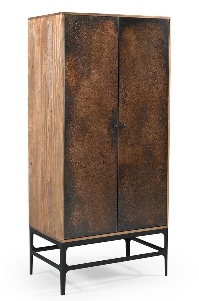 32" Copper and Black Distressed Solid Wood Frame Accent Cabinet With Two Doors