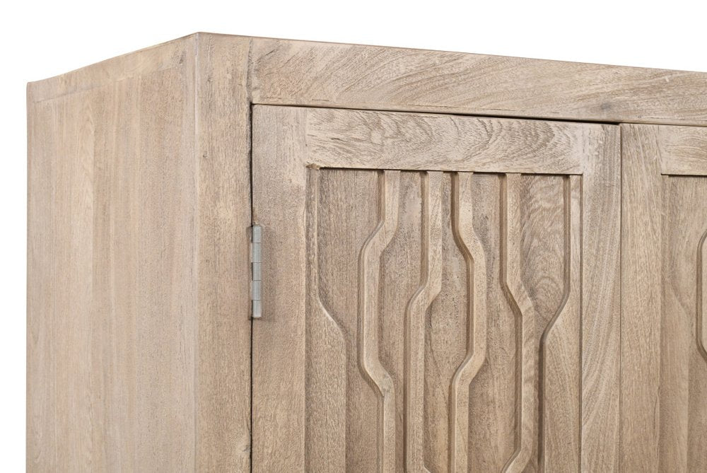 72" Ivory Distressed Solid Wood Frame Accent Cabinet With Two Doors
