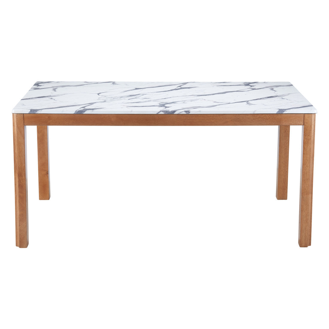 63" White and Natural Faux Marble and Solid Wood Dining Table