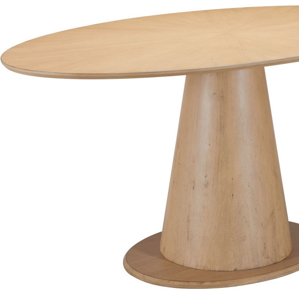 71" Natural Solid Wood Pedestal Base Oval Dining Table