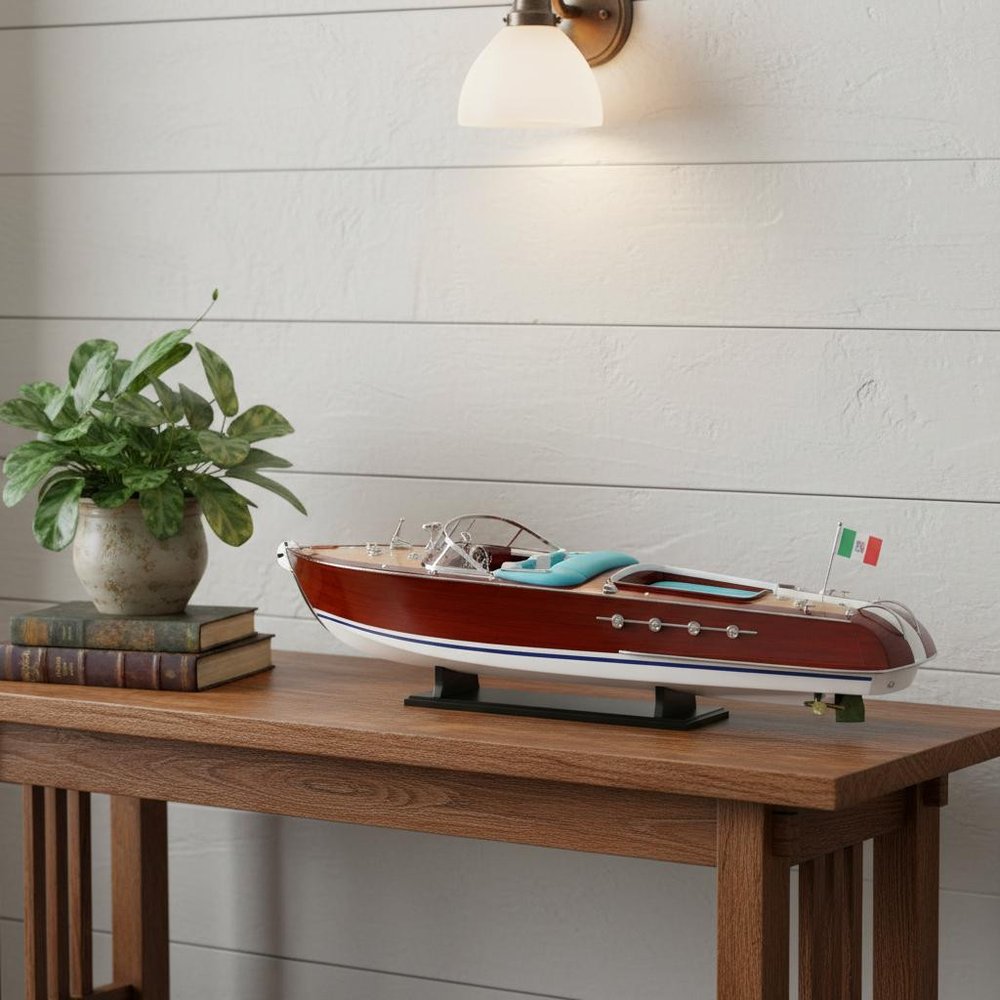10" Unfinished Wood Hand Painted Model Boat