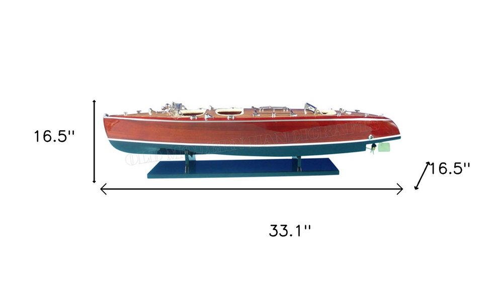 17" Unfinished Wood Hand Painted Model Boat