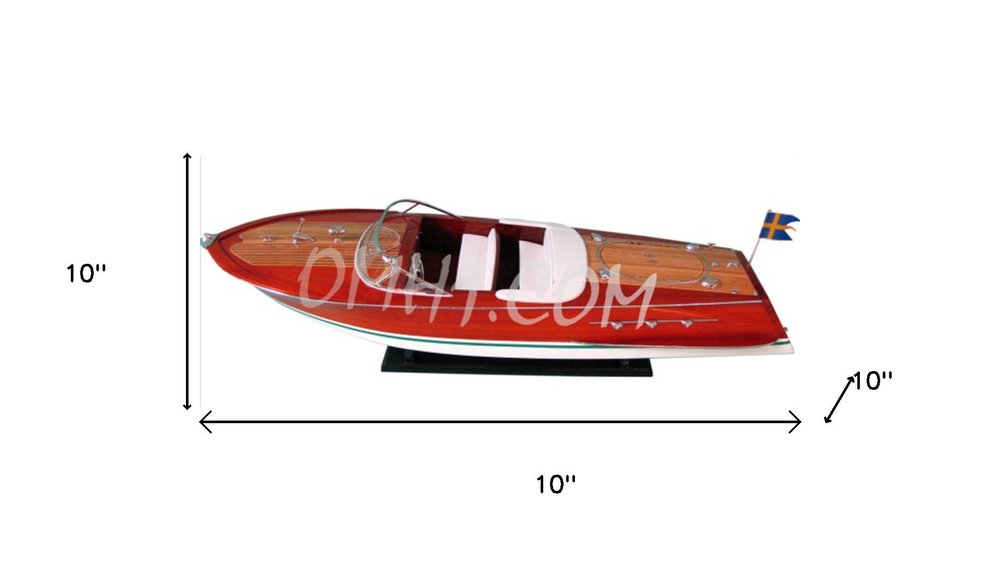 10" Unfinished Wood Hand Painted Model Boat