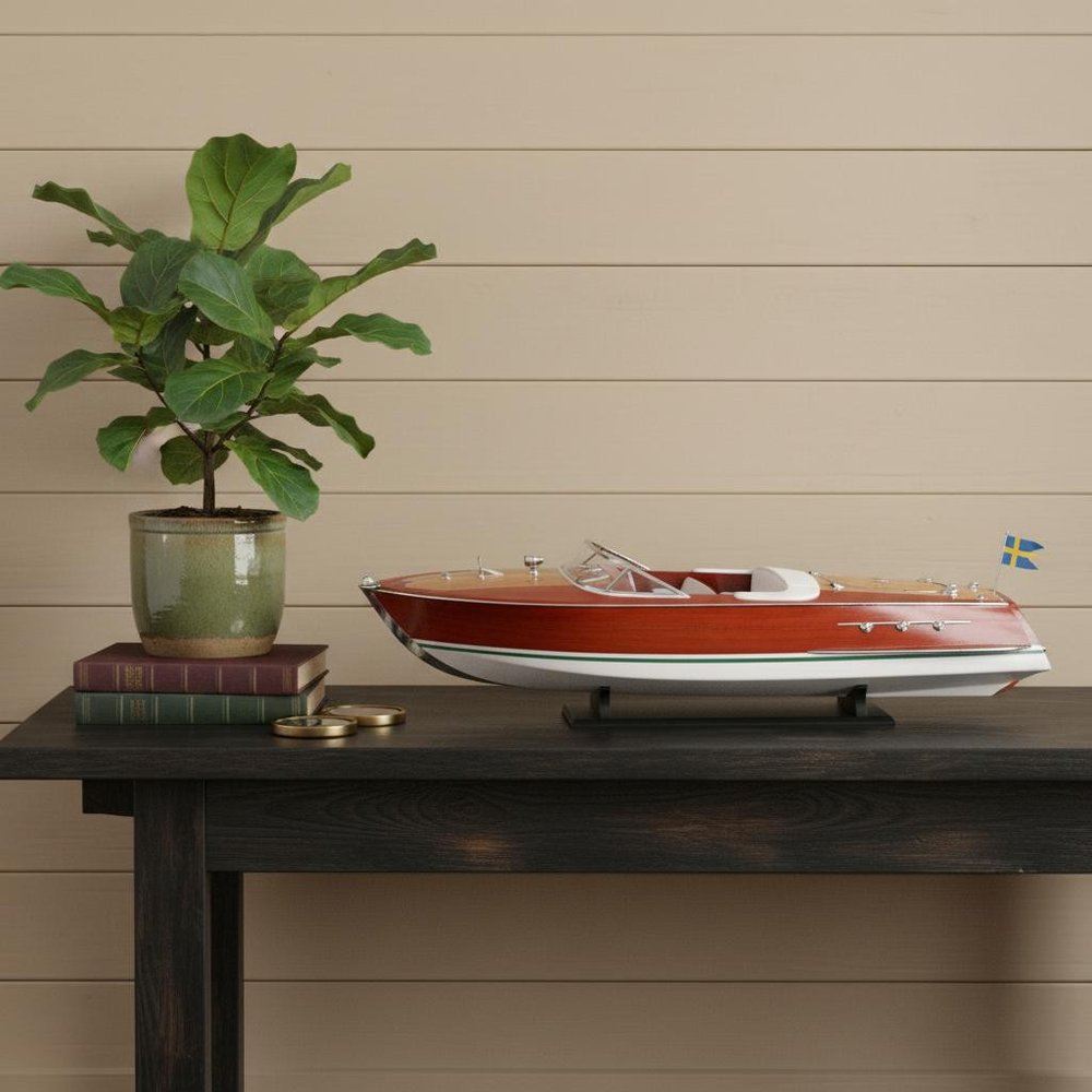 10" Unfinished Wood Hand Painted Model Boat