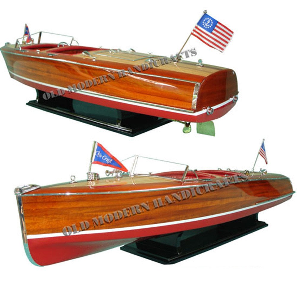 10" Unfinished Wood Hand Painted Model Boat