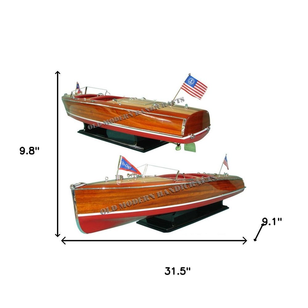 10" Unfinished Wood Hand Painted Model Boat