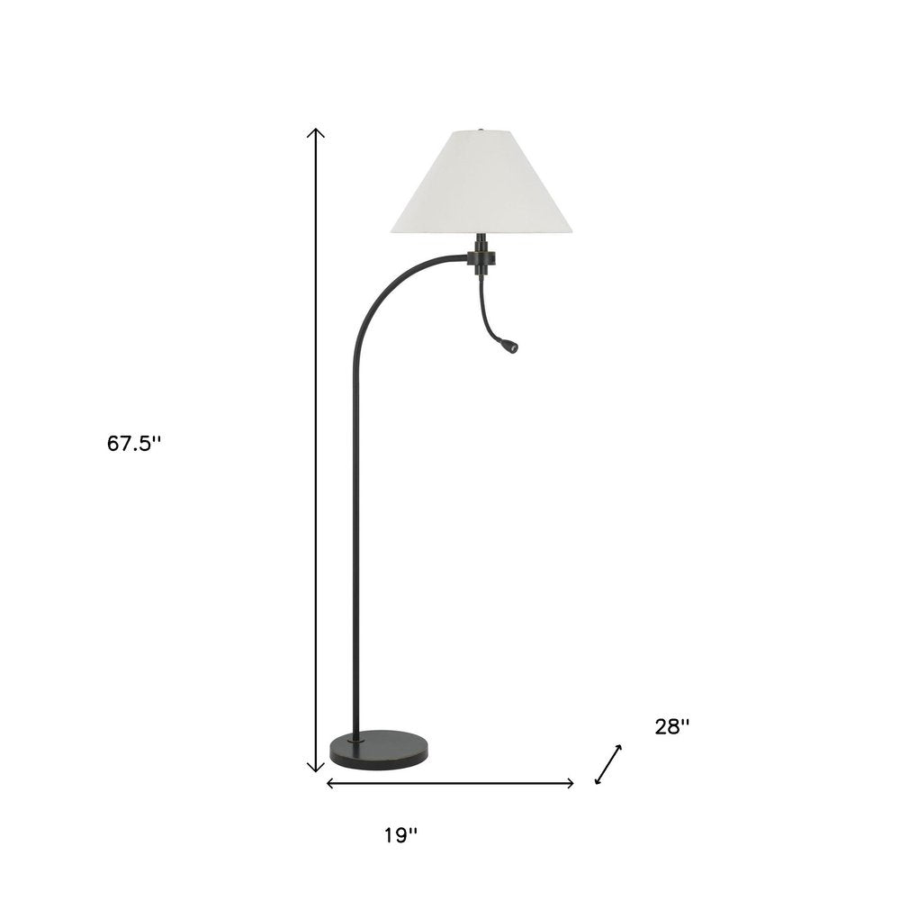 68" Bronze Metal Reading Floor Lamp With Off White Fabric Empire Shade
