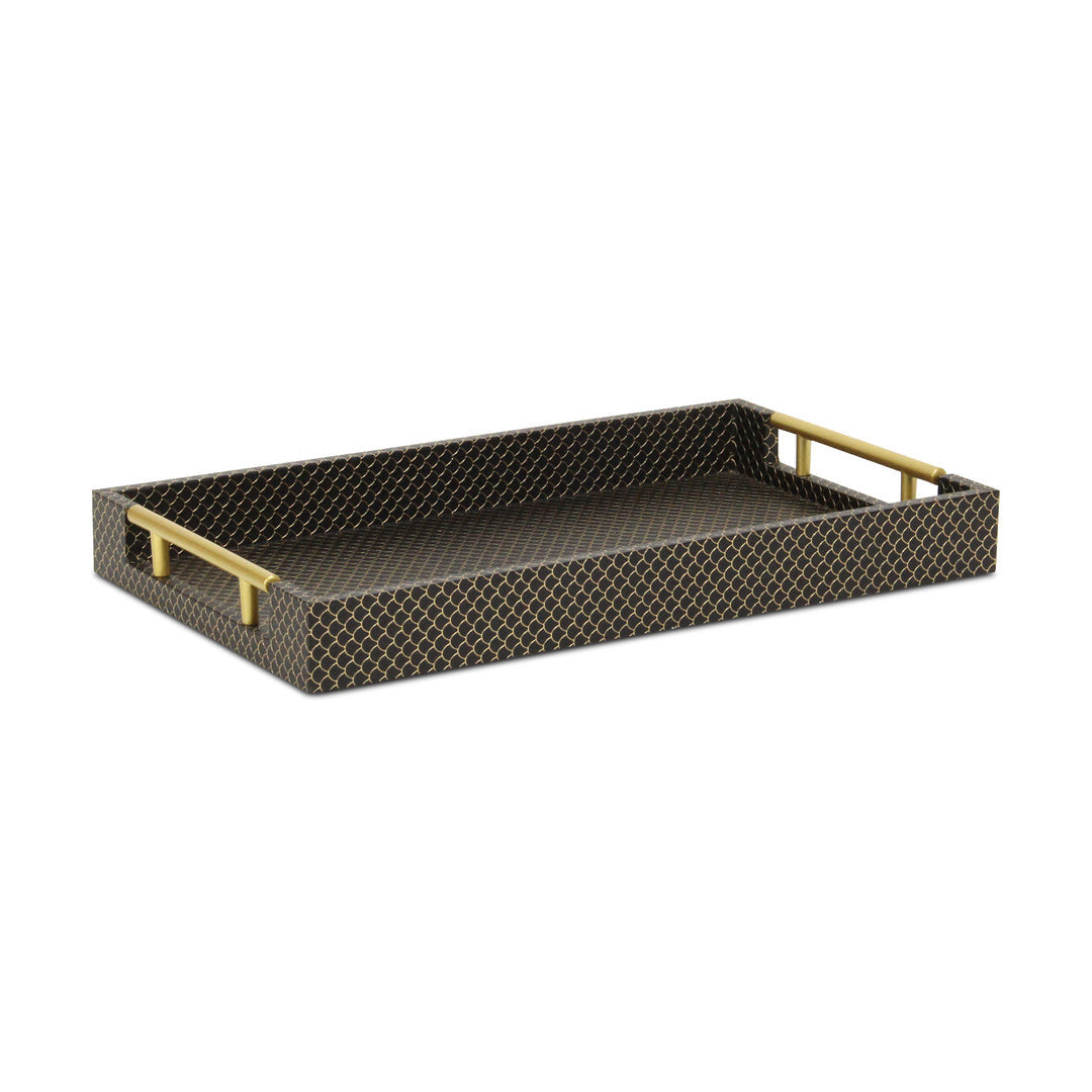 16" Black And Gold Geometric Print Handmade Serving Tray