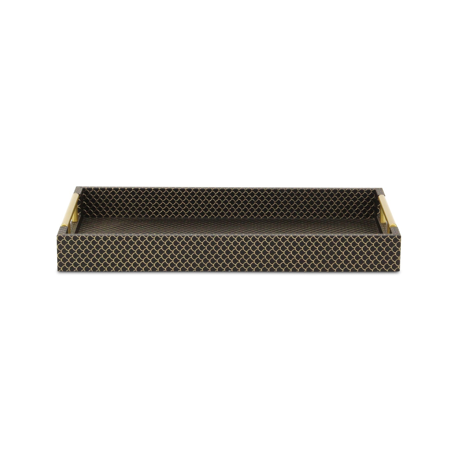 16" Black And Gold Geometric Print Handmade Serving Tray