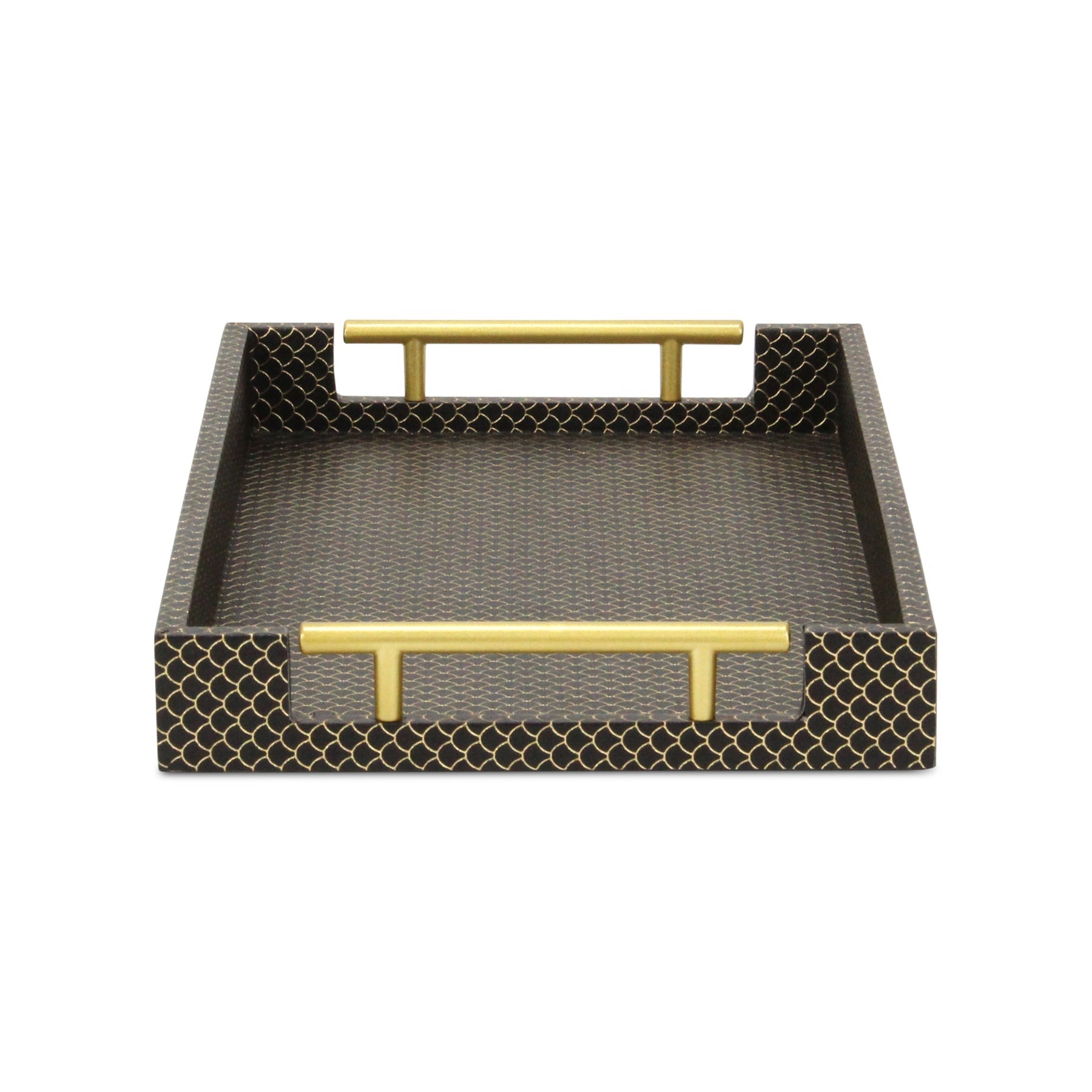 16" Black And Gold Geometric Print Handmade Serving Tray