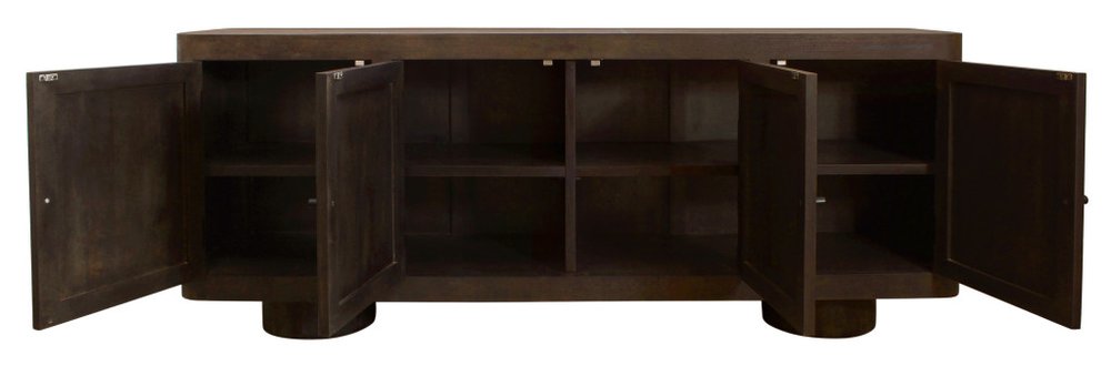 80" Dark Brown Distressed Solid Wood Sideboard Soft Close with Four Doors