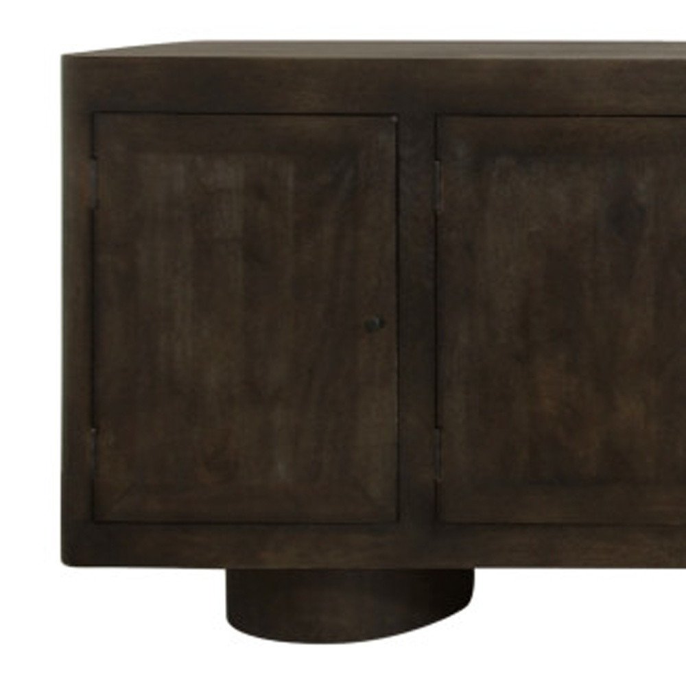 108" Dark Brown Distressed Solid Wood Sideboard Soft Close with Six Doors