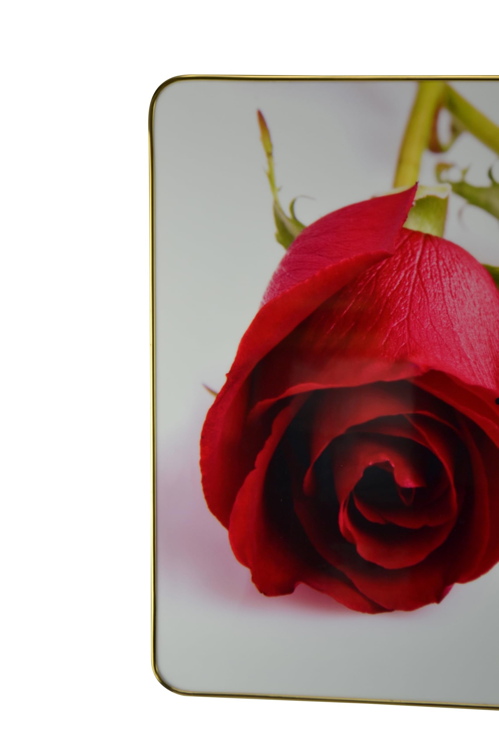 24" Red White And Gold Solid Wood and Acrylic Silent Roses Floral Wall Clock