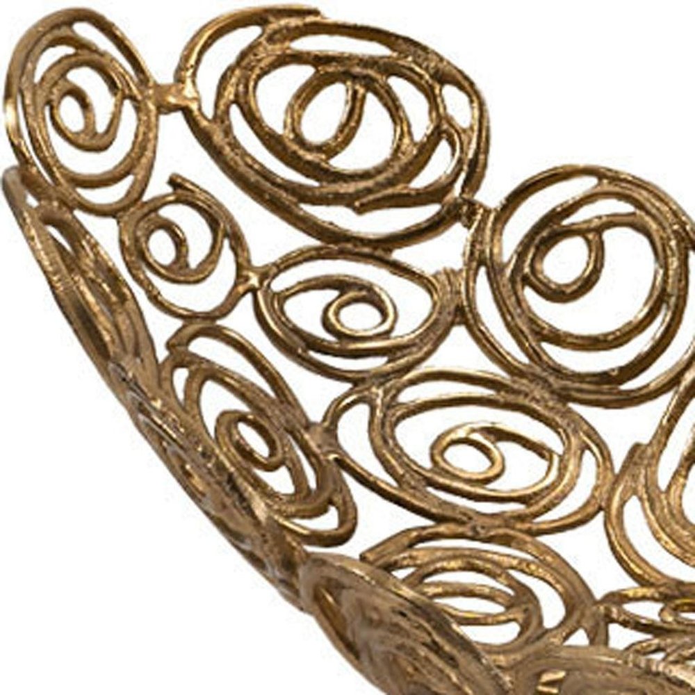 20" Gold Aluminum Abstract Circles Oval Decorative Bowl