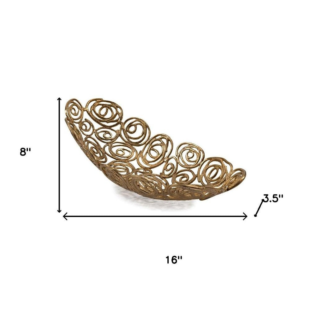 20" Gold Aluminum Abstract Circles Oval Decorative Bowl