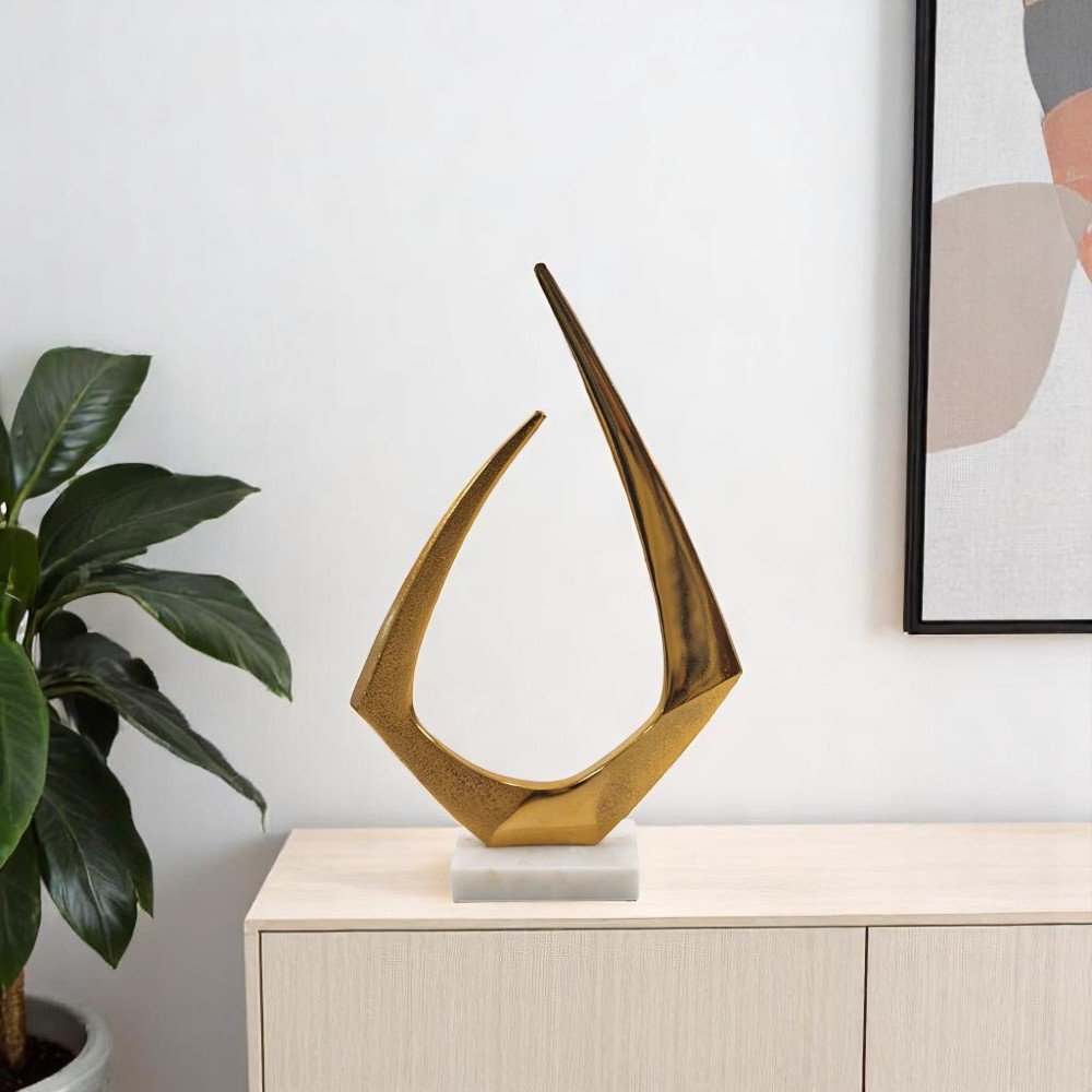 17" Gold And White Aluminum And Marble Abstract Tabletop Sculpture