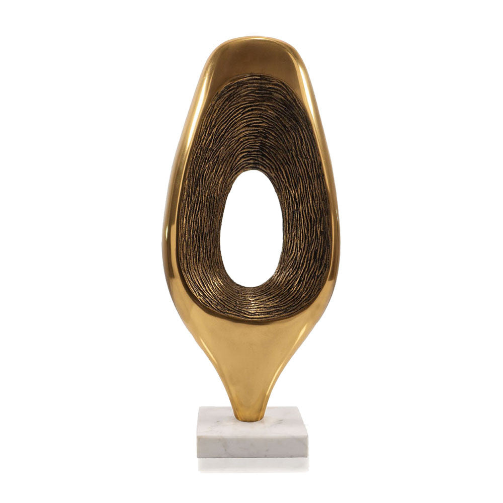 19" Gold And White Aluminum And Marble Abstract Tabletop Sculpture