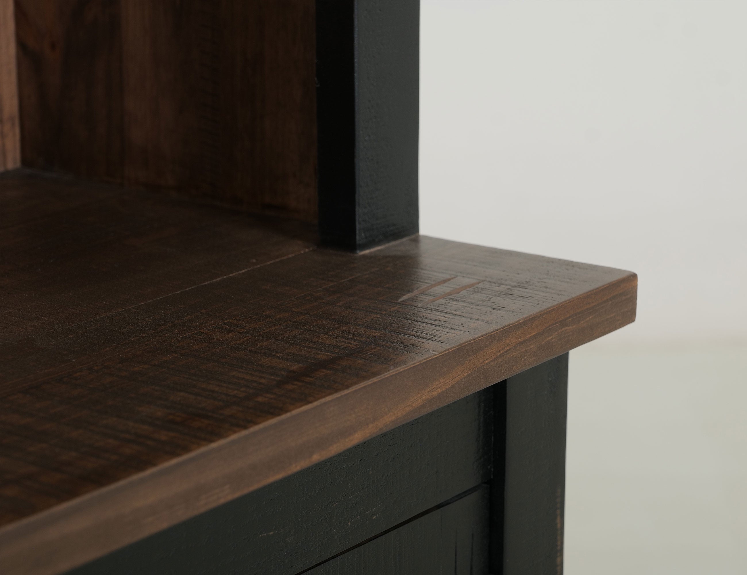 72" Brown and Black Distressed Wood Dining Hutch With Two Doors