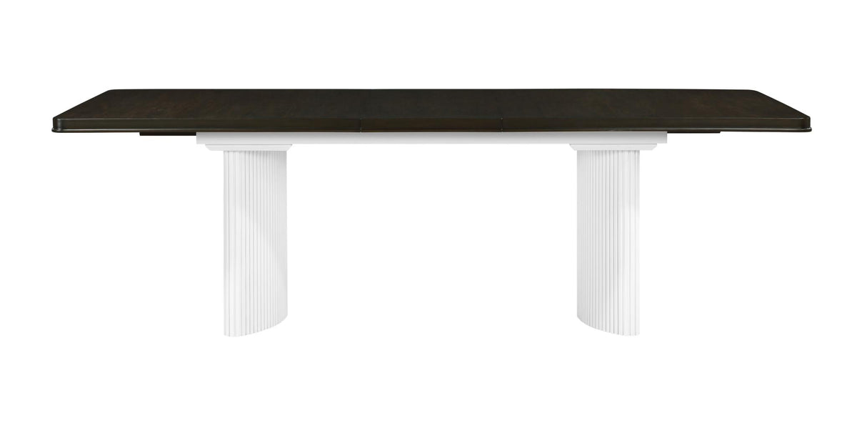 78" Walnut and White Wood Removable Leaf Double Pedestal Base Extendable Dining Table