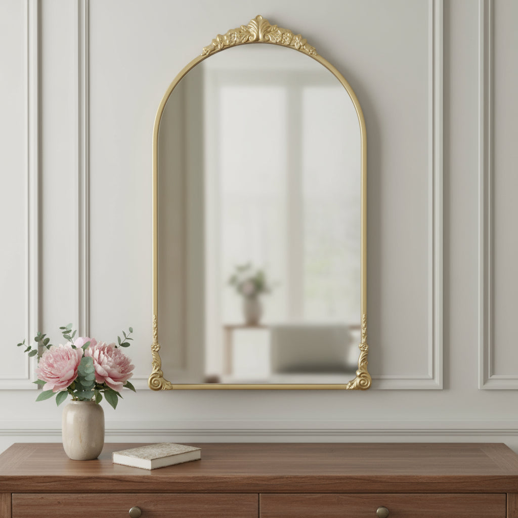 34" Gold Metal Arch Accent Mirror