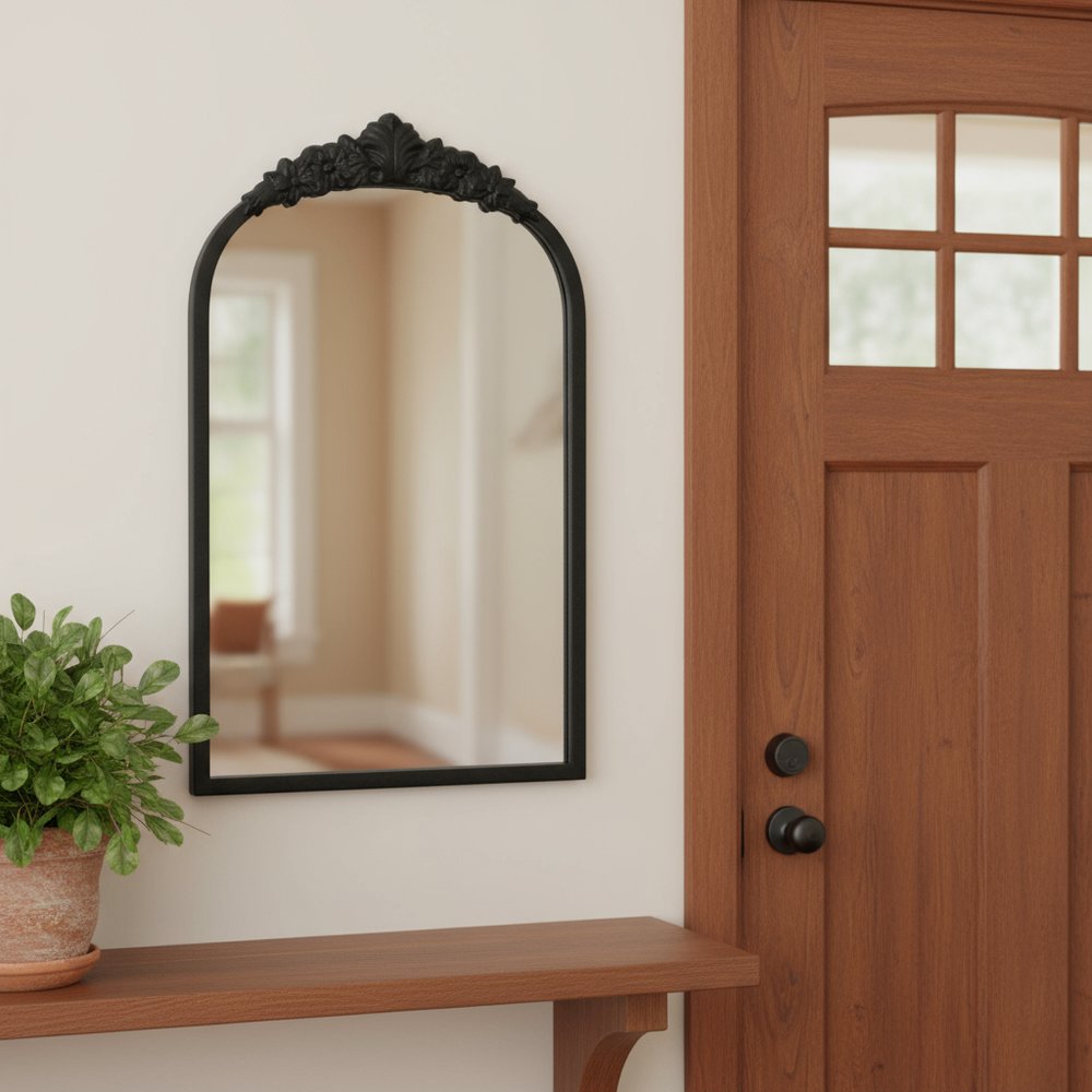 16" Black Metal Arch Accent Mirror